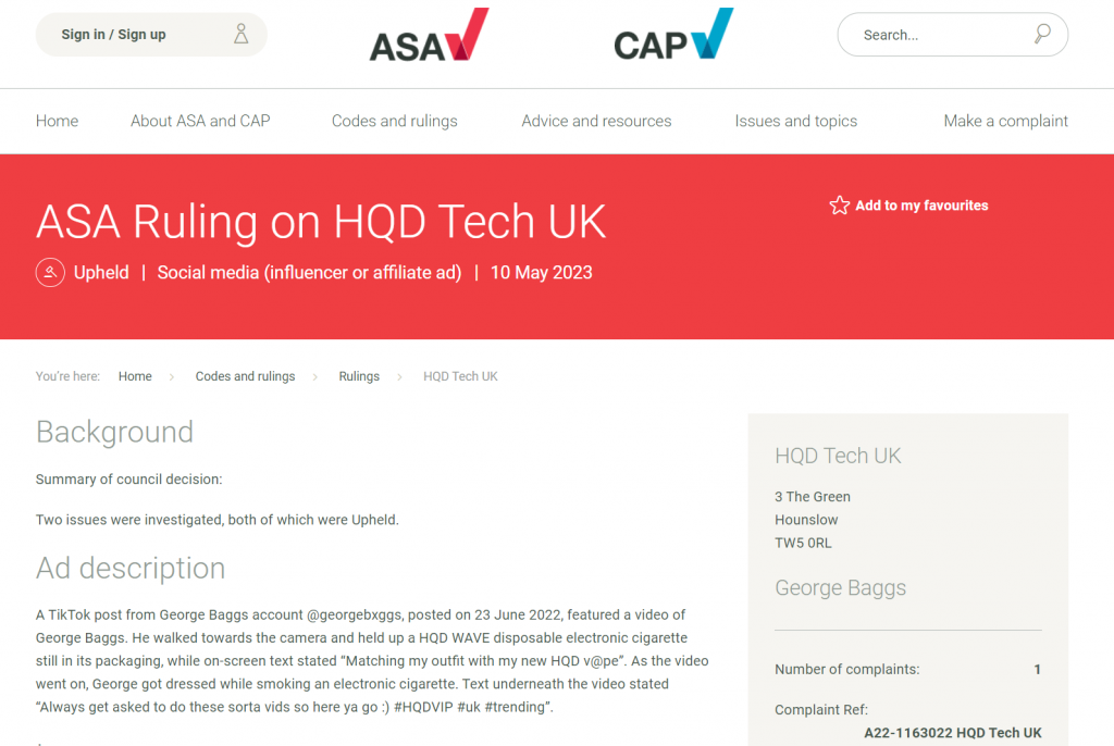 UK ASA Bans TikTok Marketing Contents for Chinese Vape Brands Elf Bar and HQD Tech 4 UK ASA Bans TikTok Marketing Contents for Chinese Vape Brands Elf Bar and HQD Tech