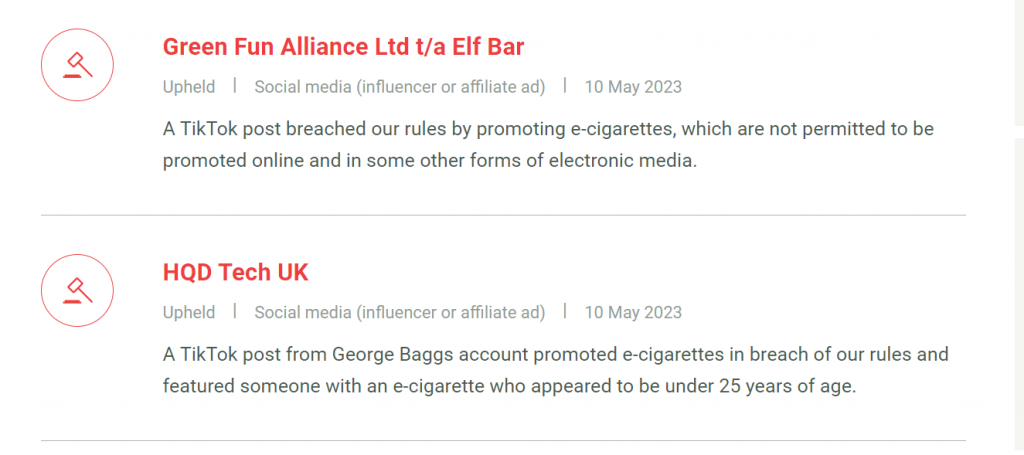 UK ASA Bans TikTok Marketing Contents for Chinese Vape Brands Elf Bar and HQD Tech 1 UK ASA Bans TikTok Marketing Contents for Chinese Vape Brands Elf Bar and HQD Tech