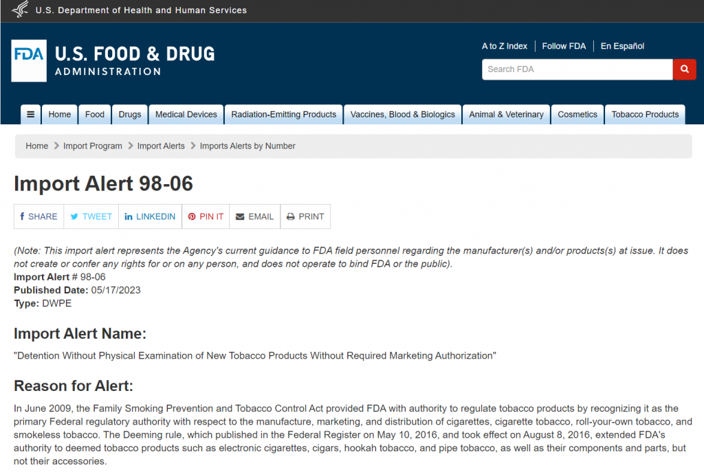 FDA Orders Detention of Elf Bar and ESCO Bar Importations Over Health Risks and Compliance Concerns 1 FDA Orders Detention of Elf Bar and ESCO Bar Importations Over Health Risks and Compliance Concerns